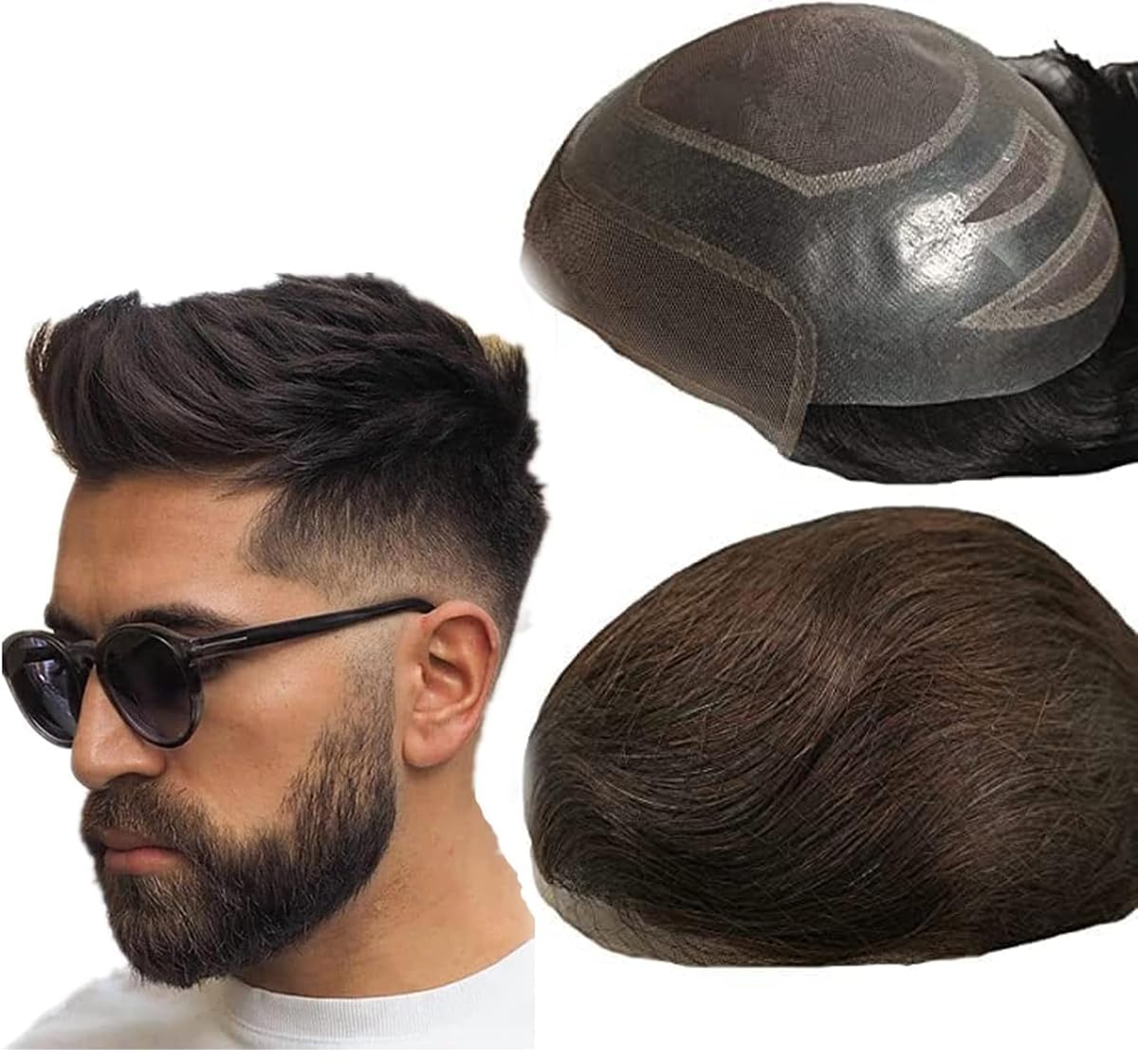 SeraphicWig Hair System For Men Swiss Lace Pu Front And Back Mens Toupee Durable Toupee 100% Human Hair Men's Hairpieces 8x10 Inches Base Size Hair Replacement System for Men