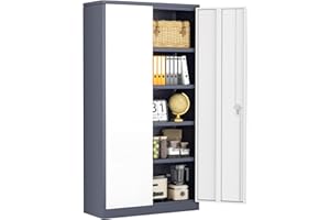 INTERGREAT Metal Garage Storage Cabinet, 72" Tall Locking Storage Cabinet with 2 Doors and 4 Adjustable Shelves, Steel Tool Locking Cabinet for Home Office, Warehouse, School (Grey White)