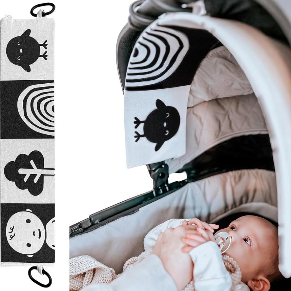 Eyas Sensory Pram Toys for Newborns - Paediatrician Approved Baby Toys 0-3 months. Great New Baby Gifts. Compatible with All Pushchairs & Prams, Black and White