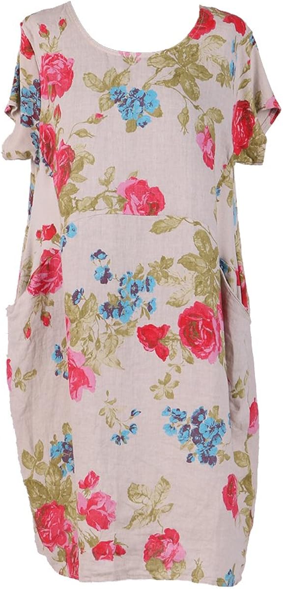 LushStyleUK New Ladies Italian Linen Floral Pocket Dress Women ...