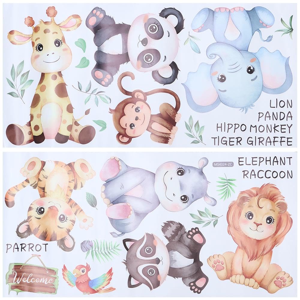 Upluckey Wall Decor Vinyl Bedroom DIY Cartoon Animal Wall Decal Living Room Jungle Animals Wall Stickers