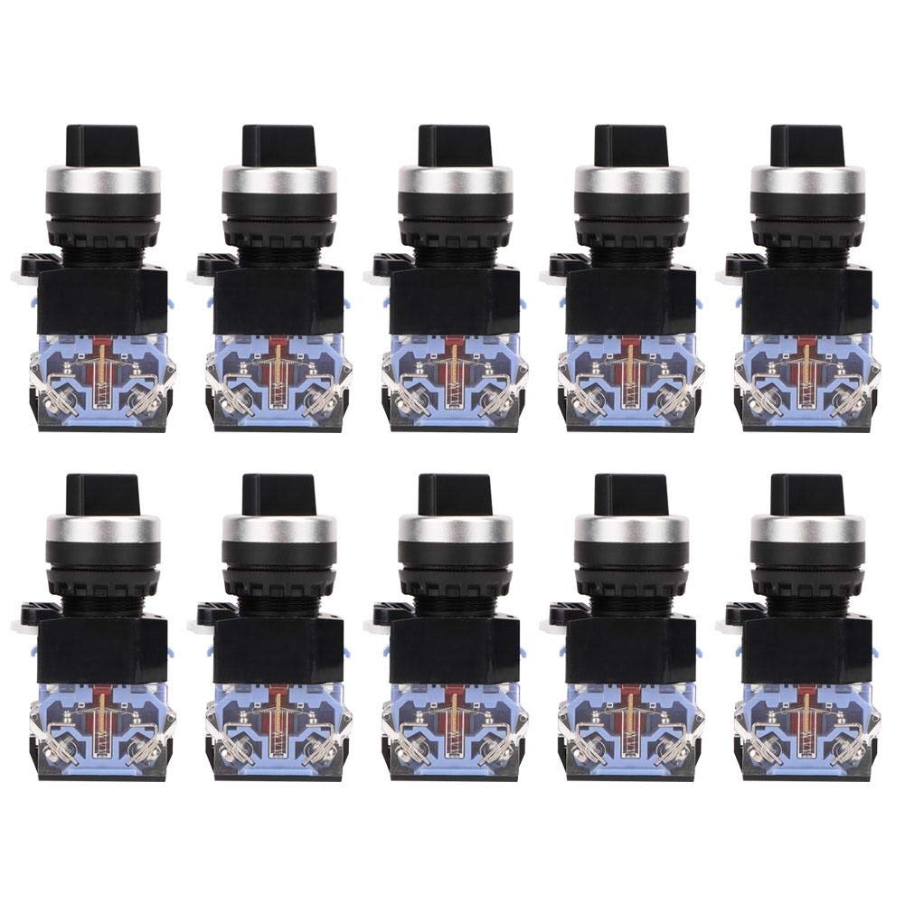 Taidda Rotating Switch, Maintained Selector Switch 10Pcs BEM38-11X/21 Black 1 Open 1 Close 2 Position Self-Locking Knob 22mm for the Electromagnetic Starter of AC 50Hz