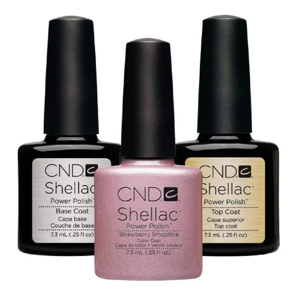 CND Original Shellac Strawberry Smoothie Plus Base Coat Plus Top Coat 7.3 ml , Pack of 3