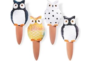 EVER FLORE Terracotta Self Watering Spike Cute Owl Shape Unattended Ceramic Automatic Plant Potted Watering Stakes,Automatic Holiday Watering,Slowly & Continuously Watering Plant Indoor Outdoor 4PACK