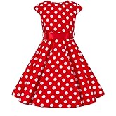 Kids 1950s Dresses for Girls Vintage 50s Style Polka Dot Dress Retro 50's Audrey Hepburn Rockabilly Party Swing Dress + Belt