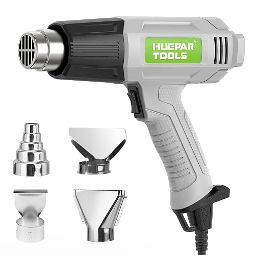 Huepar Tools Heat Gun, Professional Hot Air Gun Kit Dual Temperature 400℃/550℃, 4 Nozzles, Overload Protection, 1.5s Fast Heating, Heat Gun Paint Stripping, Crafts, Shrink, Wrapping,Gift for Women,Men