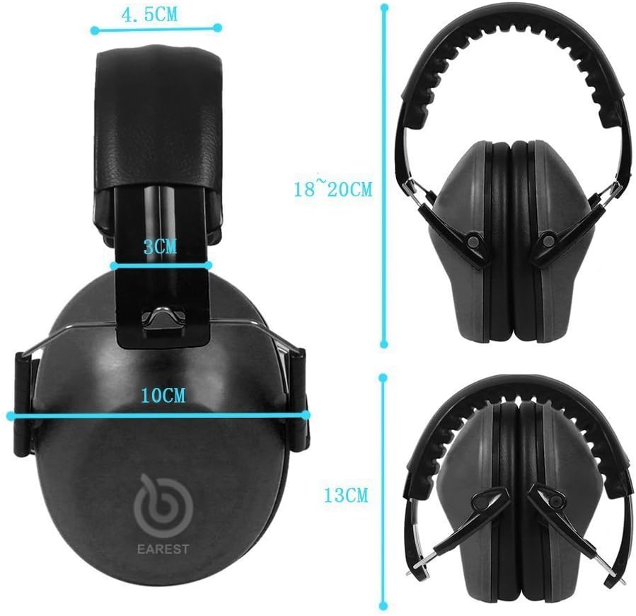 EAREST Noise Reduction Safety Earmuffs NRR 20dB Professional Hearing Protection Folding-Padded Ear Cups Shooting Hunting Protection with Carrying Bag for Kids Baby (Black) - Image 5