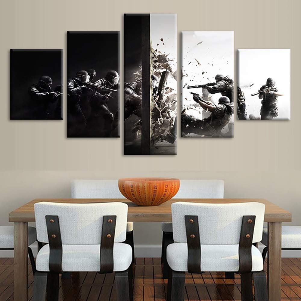 KJGLXD Wall Art 5 Panel Canvases Print Tom Clancy's Rainbow Six Siege Game Paintings for Home Decorations,A,20 * 30 * 2+20 * 40 * 2+20 * 50 * 1