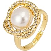 Sylph Gold Pearl Rings for Women: Baroque Pearl Ring with Adjustable Design - 18K chunky gold Ladies rings - Statement Fashion Ring Jewelry for Women
