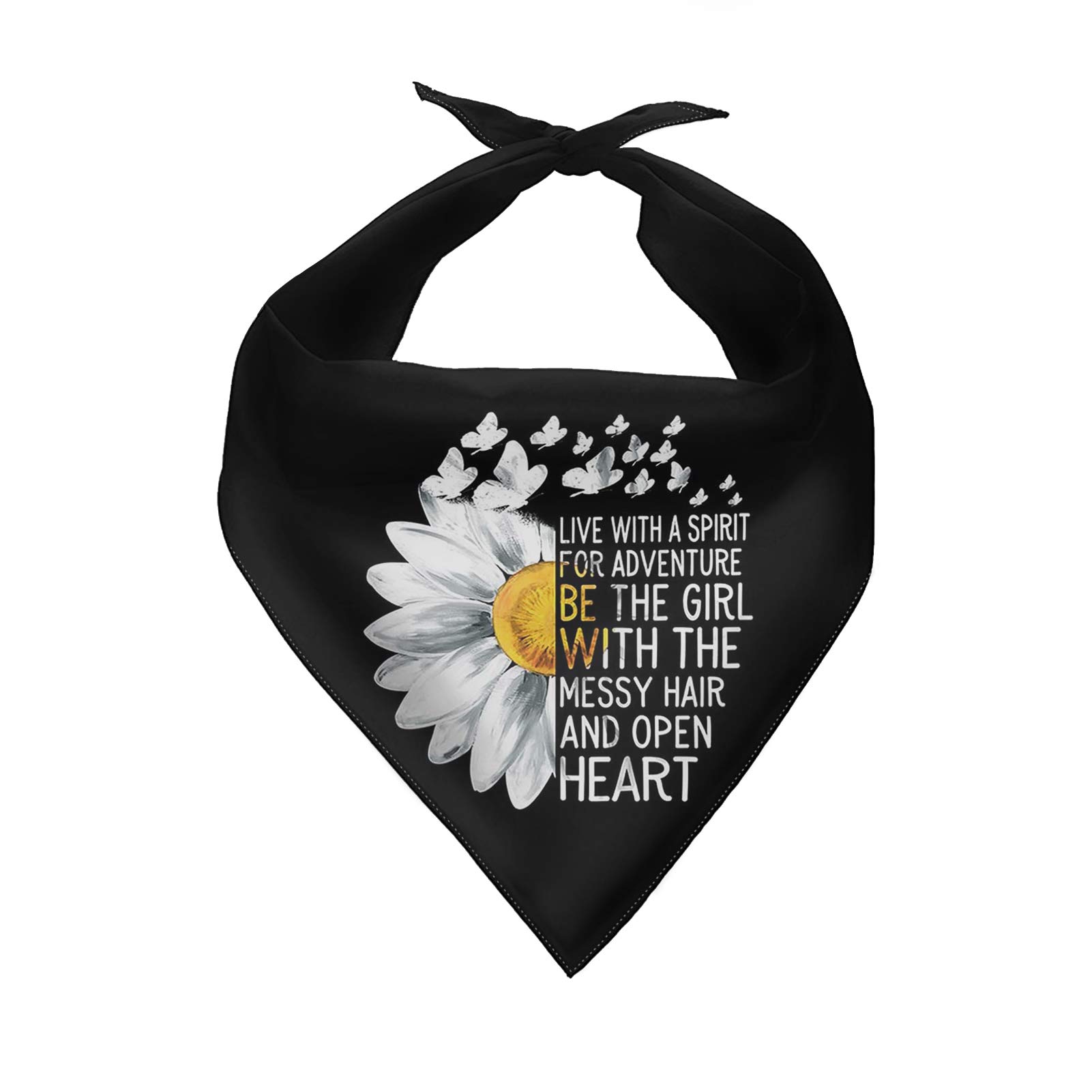 COEQINE Pets Scarves,White Daisy Print Bandanas Dog Bibs Scarf for Pet,Washable Triangle Handkerchief Adjustable Neckerchief Accessories for Small Medium Large Dogs,Black — image 1