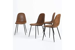 Homy Casa Mid-Century Modern Upholstered Dining Chairs Set, Kitchen Chairs with Metal Legs for Dining Room, Fabric Suede Seat Side Chair for Living Room (Brown, Set of 4)