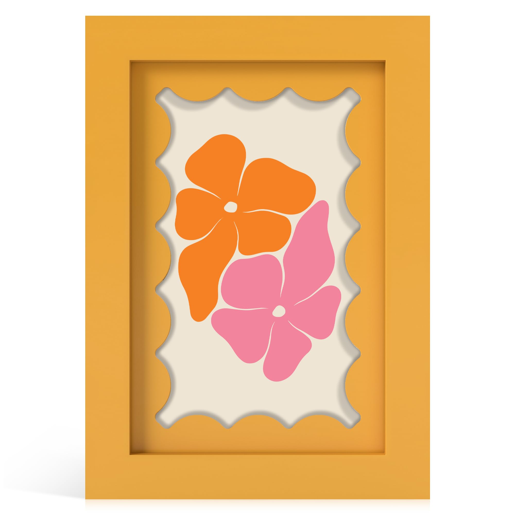 THKRLOF 4x6 Picture Frame with Real Glass, Wooden cute 4 x 6 Photo Frame with Wavy Mat for Tabletop and Wall Hanging, Yellow, 1 Pack