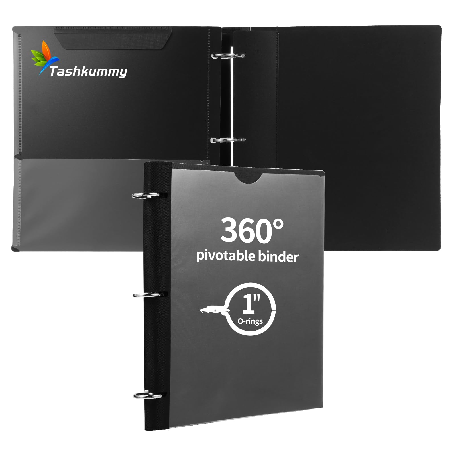 Photo 1 of Tashkummy 360 Degree Pivotable Binder, Upgraded 3 Ring Binder 1 inch, Flexible Binders 3 Ring, Foldable Three Ring Binders- Black