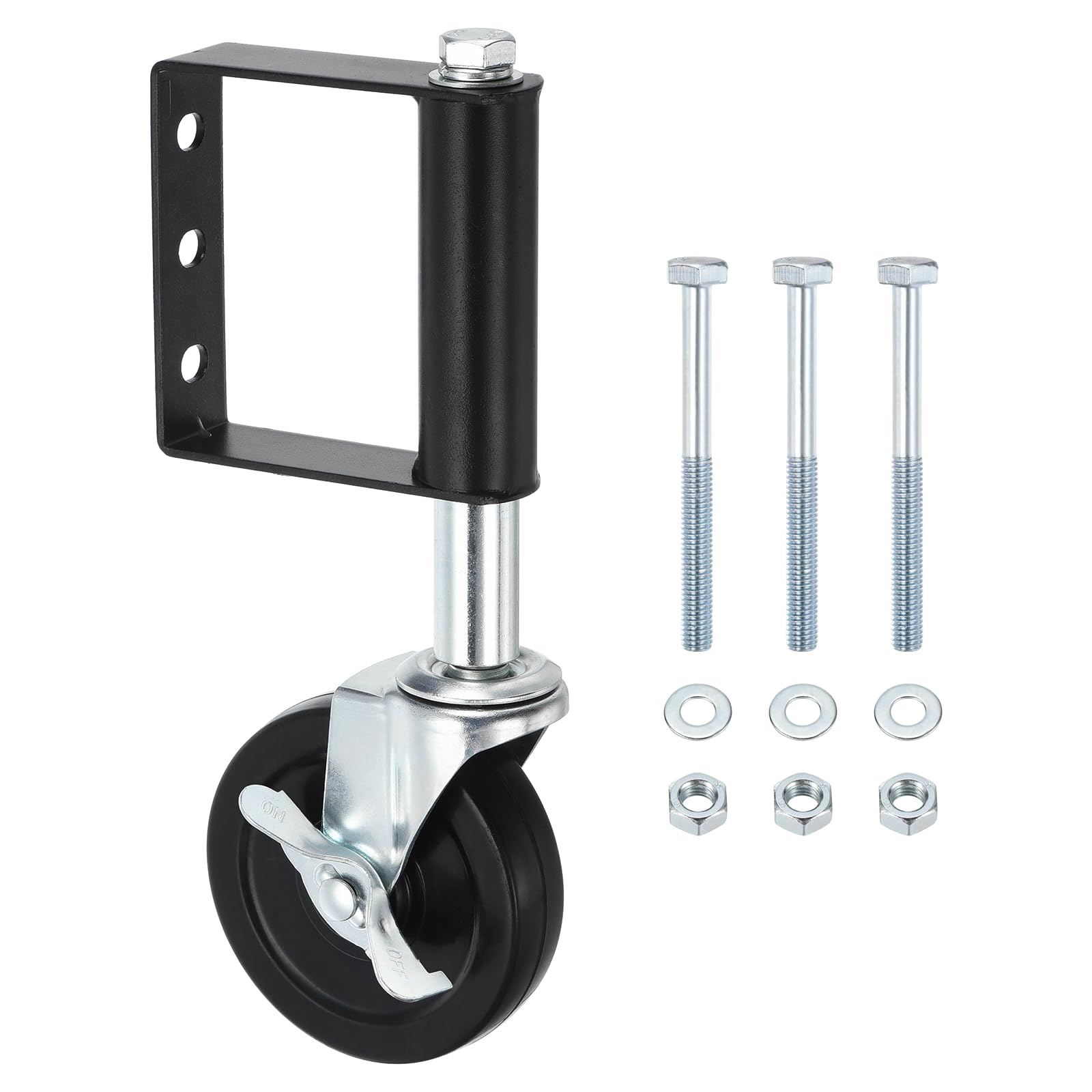 PATIKIL 4 Inch Gate Wheels for Wooden Gate, Rubber Gate Casters 220 lbs Capacity Heavy Spring Loaded Gate Caster with Universal Mount Plate for Fence Farm Gate (with Lock Brake)