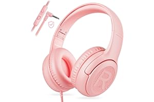 AWATRUE Kids Headphones with Microphone Foldable Stereo Tangle-Free 3.5mm Jack Wired Cord On-Ear Headset for Children/Teens/Boys/Girls/Smartphones/School/Kindle/Airplane Travel/Plane/Tablet (Pink)