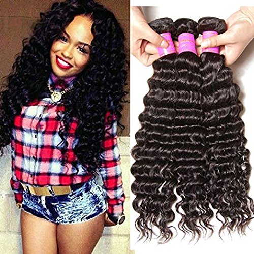 Ali Julia Wholesale 10A Real Peruvian Virgin Deep Wave Hair Weave 3 Bundles 100% Unprocessed Remy Human Hair Extensions 95-100g/pc Natural Black Color(12 14 16 inch)