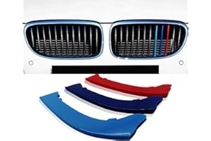NYZAUTO Three Colored Stripe Grille Insert Trims Compatible with BMW 2009-2012 E90/E91 3 Series 12-Beam Standard Grill