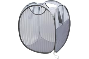 HONOMA Solidly Handy Laundry Mesh Popup Hamper,Foldable Lightweight Pop up Basket for Washing,Durable Clothing Clothes Storage for Kids Room,Students College Dorm,Home,Travel & Camping(Grey 16" H)