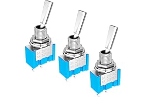 DaierTek Mini Toggle Switch SPST Miniature Small Flat Toggle Switch ON/Off 2 Position 2 Pin 6A 125VAC 3A 250VAC for Car Truck Household Appliance -3pcs