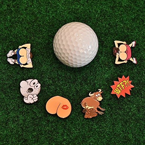 Funny Golf Ball Marker 6 Pack with Magnetic Hat Clip