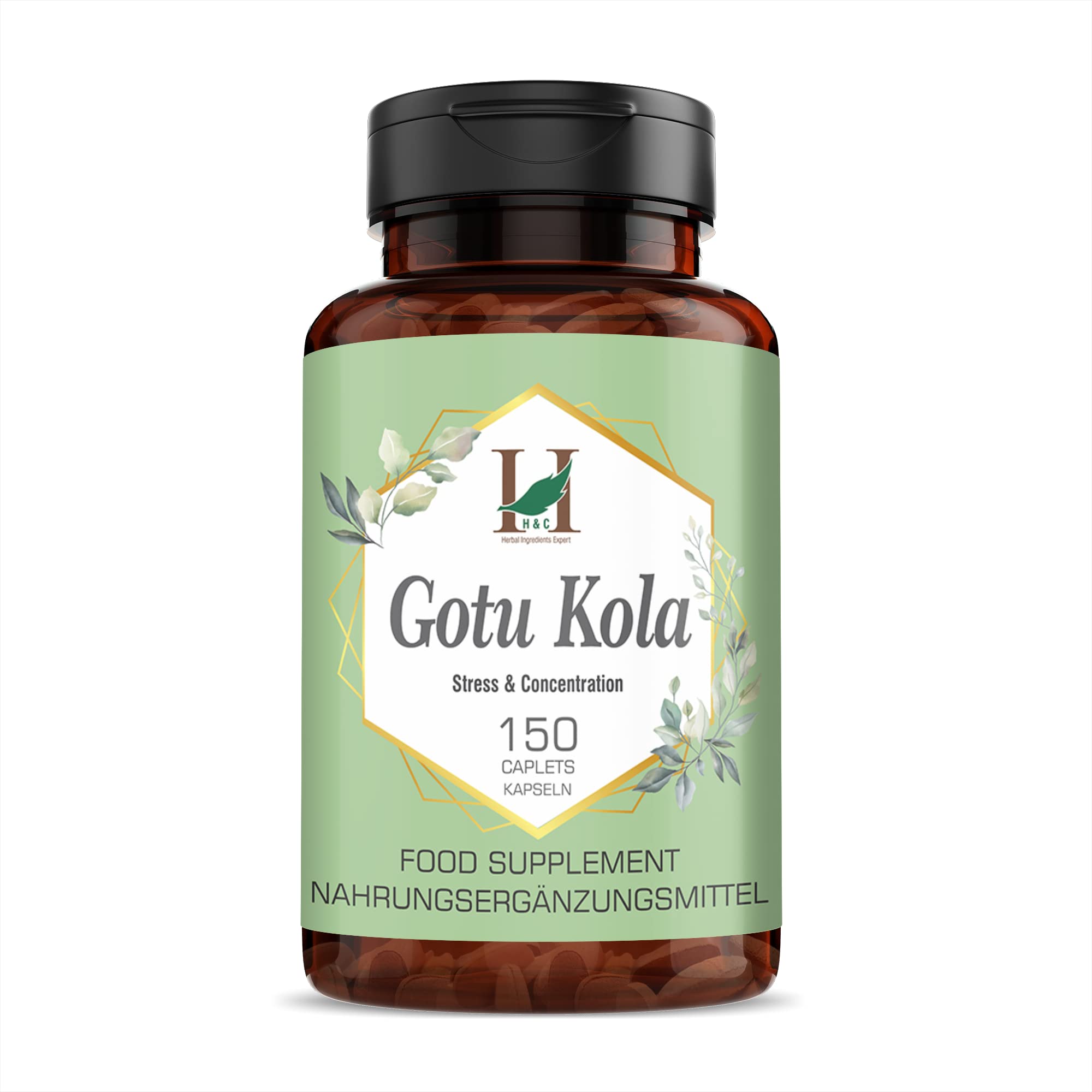 H&C Gotu Kola (Centella Asiatica) Caplets/Tablets - 750mg, 150 Counts | for Memory and Concentration