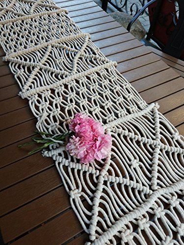RISEON Bohemia Handmade Natural Macrame Table Runner, macrame table placement, Macrame table Centerpiece, Bed Runner Wedding Home Boho Decor (13.7"W x 86"L) - Thumbnail 5