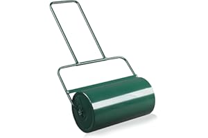 WEI WEI GLOBAL 24-Inch Push/Tow Behind Lawn Roller - U-Shaped Handle Cylindrical Leveling Compactor - Garden Leveler Tool - Water and Sand Filled Steel Drum With Drain Plug - Green