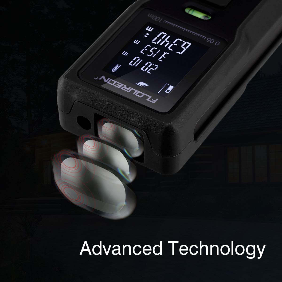 FLOUREON Laser Distance Meter 100m/328ft with 2 Bubble Level High-Precision Laser Measure Device for Measuring Length, Area, Volume Pythagorean with Backlight LCD Display (Battery Included)