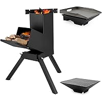 Stanbroil Rocket Stove with Cooking Grate, Griddle and Drip Pan, Heavy Duty Large Wood Burning Stove for Backyard, Car/RV Cam