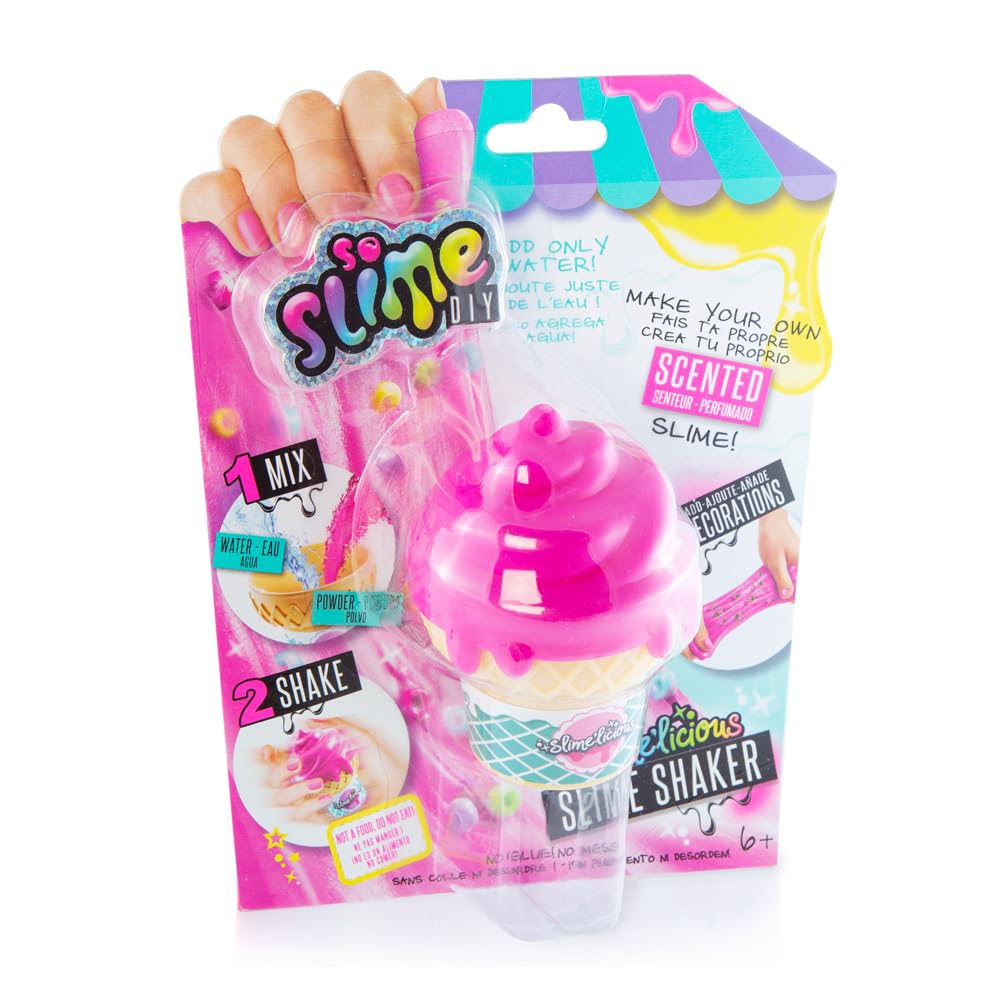 So Slime DIY Slimelicious Shaker – Create scented slime that smells like your favourite treats! Mix the powder with water, shake, and add decorations. 6 assorted styles to collect! Gift for Kids 6+