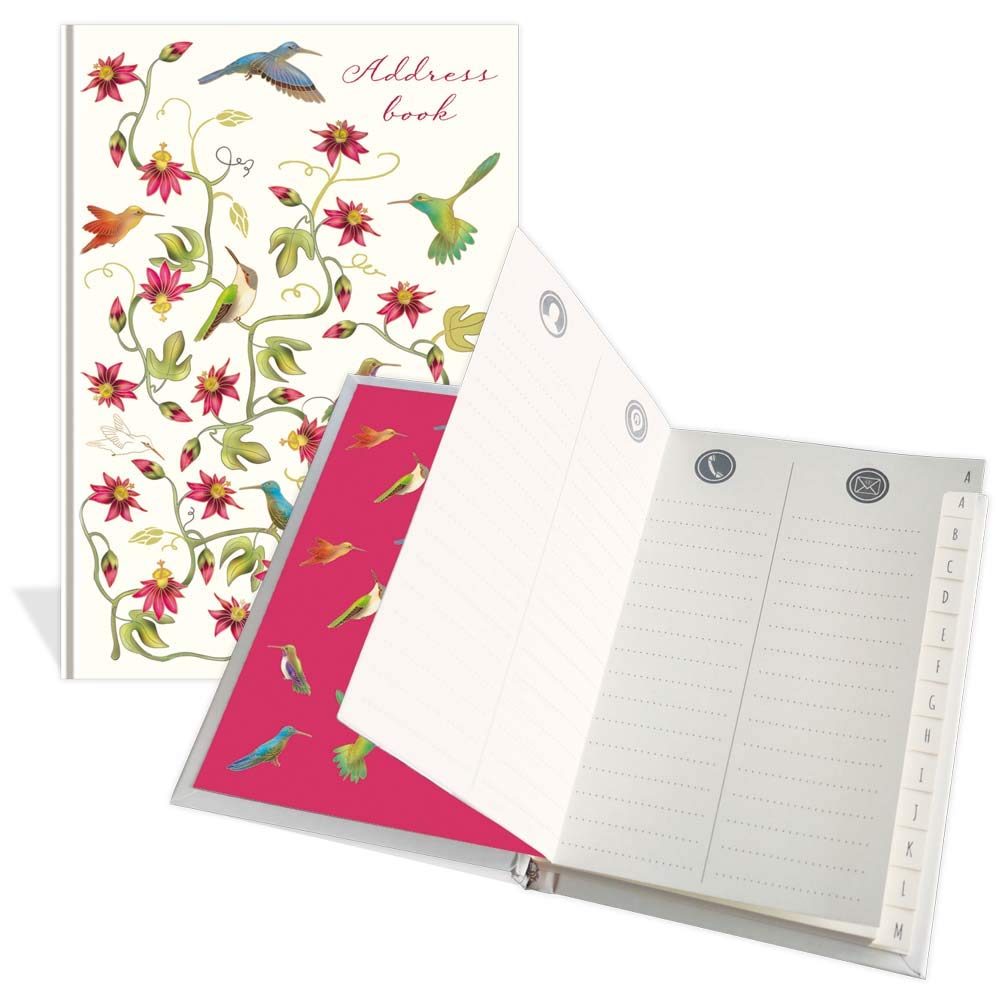 Luxury Pocket Address Book - Pretty Flowers and Birds Design- 104 Pages - Size 91mm x 130mm