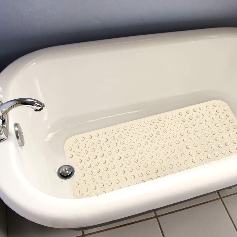 YINENN Bath Tub Shower Mat 40x16 Inch Non-Slip and Latex Free,Bathtub Mat with Suction Cups, Machine Washable Bathroom Mats with Drain Holes (Beige): Health & Personal Care