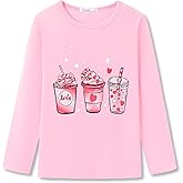 Dvenki Long Sleeve T-Shirt for Girls - Cute Roller Skating, Cheetah & Smiling Face Print Top Kids Graphic Tees Size 6-18