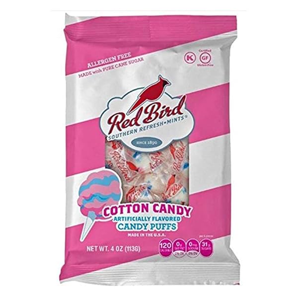 RED BIRD COTTON CANDY FLAVORED CANDY, MINTS INDIVIDUALLY WRAPPED, UNIQUE CANDY, 4 OZ BAG