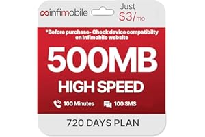 $3/Month | Infimobile Prepaid Plan: 24 Months | 500MB High-Speed Data Per Month | 100 Min Talk + 100 Text | Prepaid Plan Service SIM Card | Nationwide Coverage | 4G, 5G Network