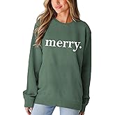 SOFEON Merry Christmas Sweatshirts For Women Holiday Long Sleeve Shirts Letter Print Crewneck Pullover Oversized Tops