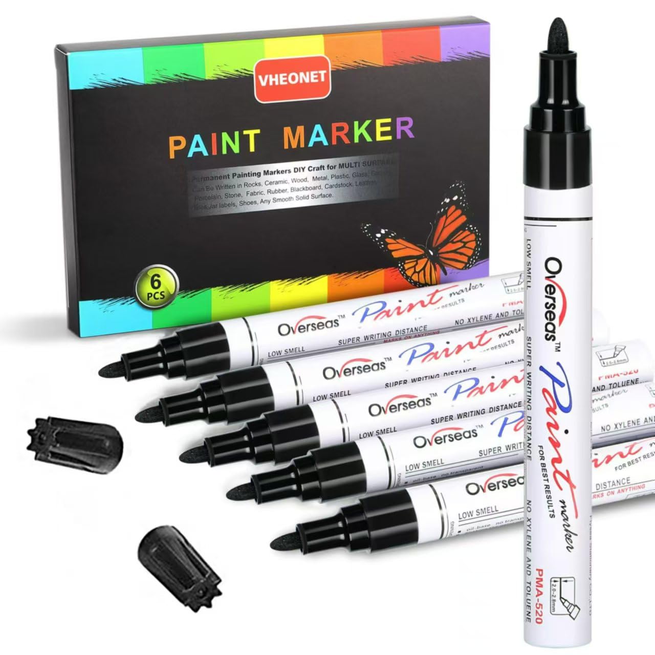 AVAVA Paint Marker,Oil Based Paint Pen - 6 Pack Black Permanent Markers, Metallic Paints Pen,Fabric Marker, Medium Tip,Quick Dry,Waterproof Markers for Stone,Wood, Metal,Plastic, Glass,Ceramic