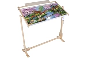 EJOYOUS Adjustable Embroidery Stand, Wooden Cross Stitch Frame Floor Stand 360°Rotated Needlework Stand Holder Lap Table Craft Sewing Tool with Scroll Frame
