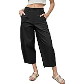 EGOCKAL Women's Barrel Leg Pants Casual High Waisted Summer Baggy Harem Pants Trendy Elastic Waist Trousers with Pockets