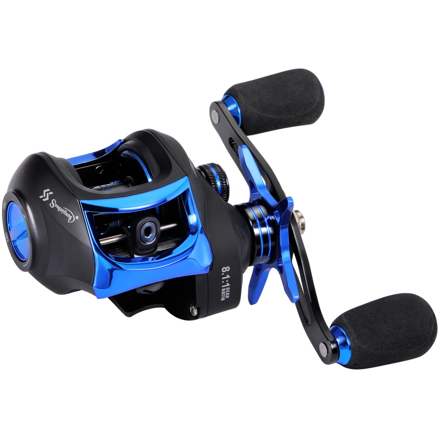 Sougayilang Baitcasting Fishing Reel with 9 + 1 Anti-Reverse Ball Bearings, 8.1:1 High-Speed Gear Ratio Casting Reel-Blue-Left