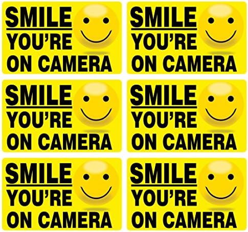 6 Pk SMILE YOU'RE ON CAMERA Stickers LAMINATED Video Alarm Security System Decal Warning