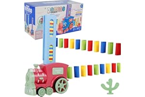 Domino Train Set, Electric Domino Blocks Set with Light and Sound, Creative Automatic Domino Train Building and Stacking Layi
