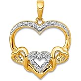 JewelryWeb 14k Solid Yellow Gold Diamond Double Love Heart Pendant Necklace 21x16mm Wide Pendant for Women