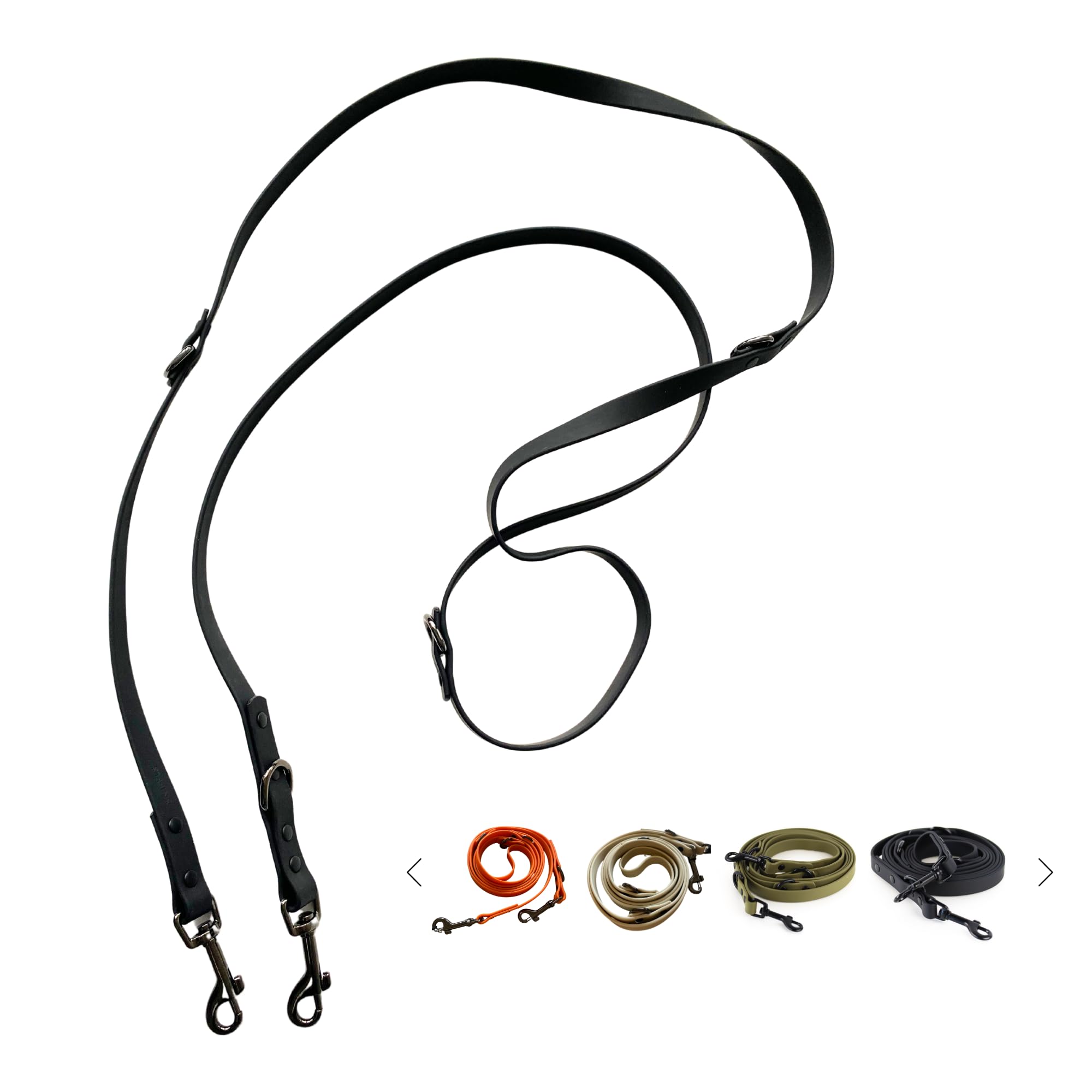Sniffls Medium & Large Dogs' Adjustable Lead, Black, Premium, 16mm, 240cm, Faux Leather, 360° Rotating Metal Carabiners, Waterproof, Lightweight, Sniffls Verpsrechen