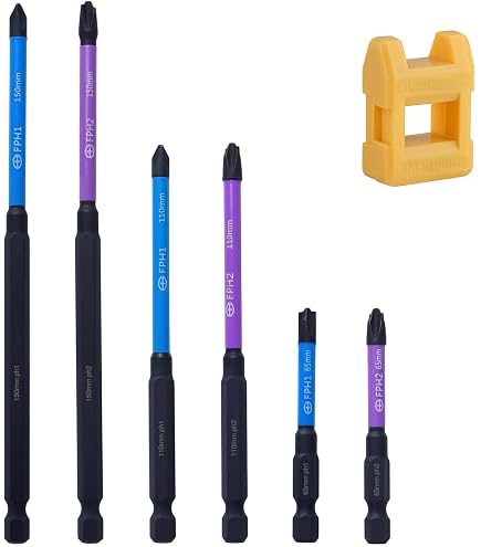 SPEEDWOX 6-Piece Magnetic Electrician Screwdriver Bit Set – S2 Alloy Steel, Flat Slotted & Phillips Cross Head, 1/4 Inch Hex Shank