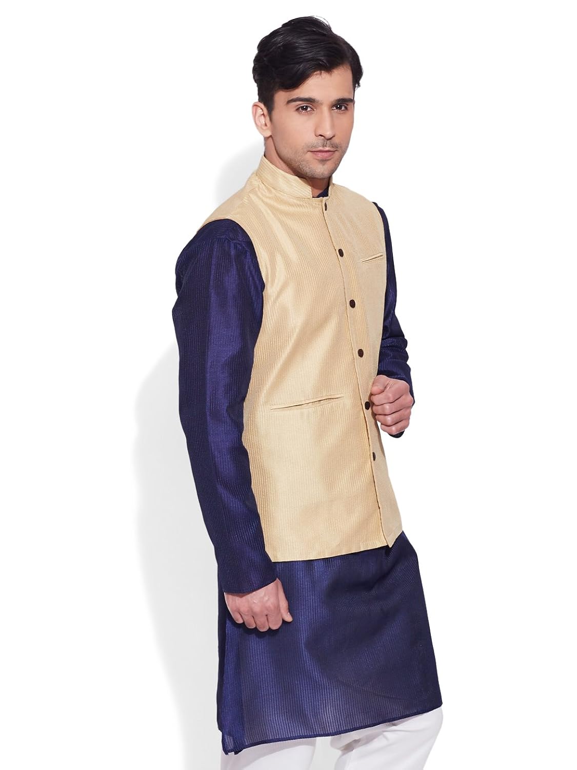 very me men's designer cream faux silk textured nehru jacket