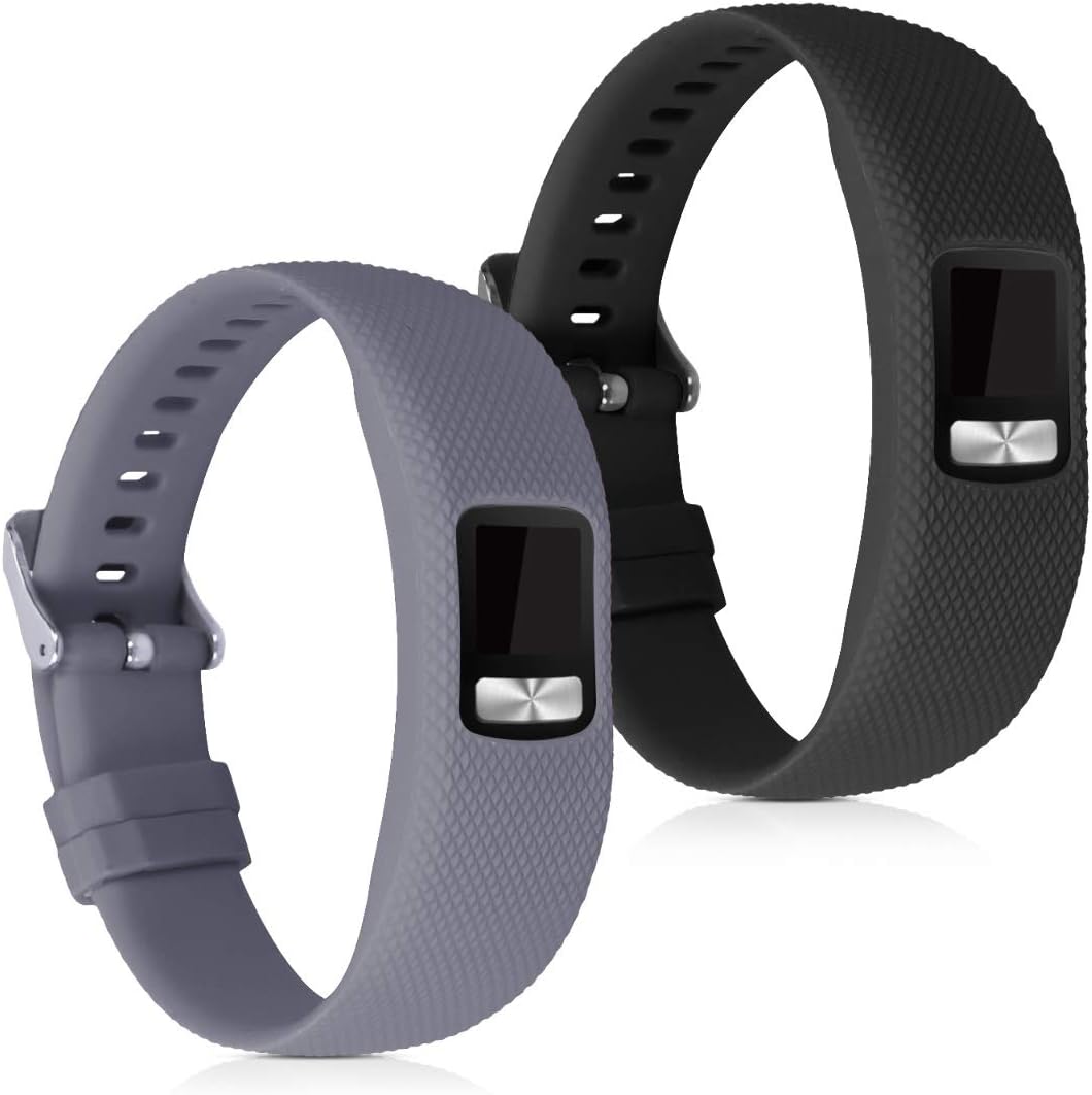 kwmobile 2x Straps for Garmin Vivofit 4 Watch Strap - Silicone Replacement Watch Strap Set - Replacement Bands Grey/Black