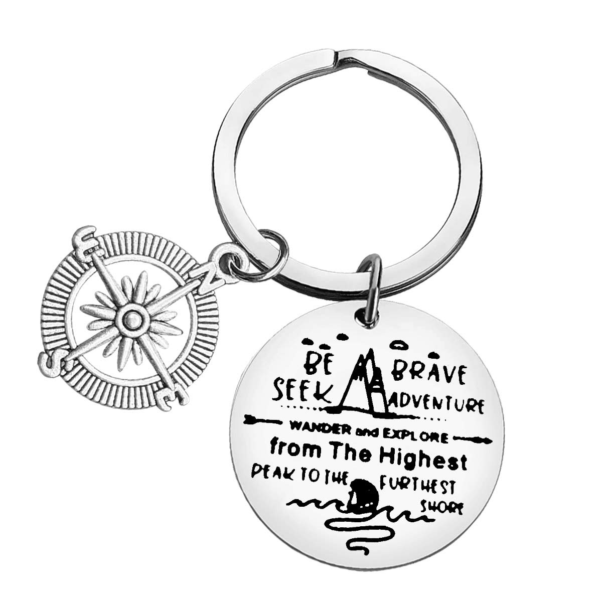 Traveling Keyring Adventurist Gifts Be Brave Seek Adventure Keychain Outdoor Lovers Mountains Gift For Wanderlust/Backpacker/Hiker Inspirational Gift For Men Women Teenager Graduation Gift For Him Her