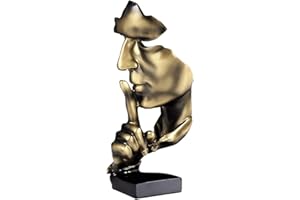 aboxoo Thinker Statue, Silence is Gold Abstract Art Figurine,Modern Home Resin Sculptures Decorative Objects,Table Top Decor for Livingroom Home Decor,Office Study Sculpture,Shh mask Statue(Gold)