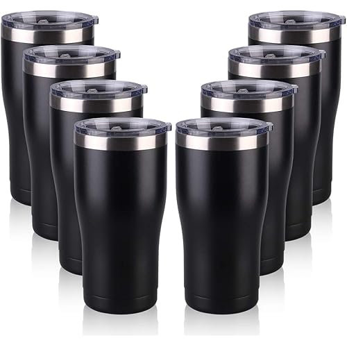 Jay Style 20 oz Stainless Steel Tumbler with Lid Double Wall Vacuum Insulated Travel Mug, Durable Insulated Coffee Cup for Home,Office,Outdoor,Ice Drink (Black,8 Pack)